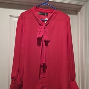 New York & Company Vibrant Pink Blouse with Bow